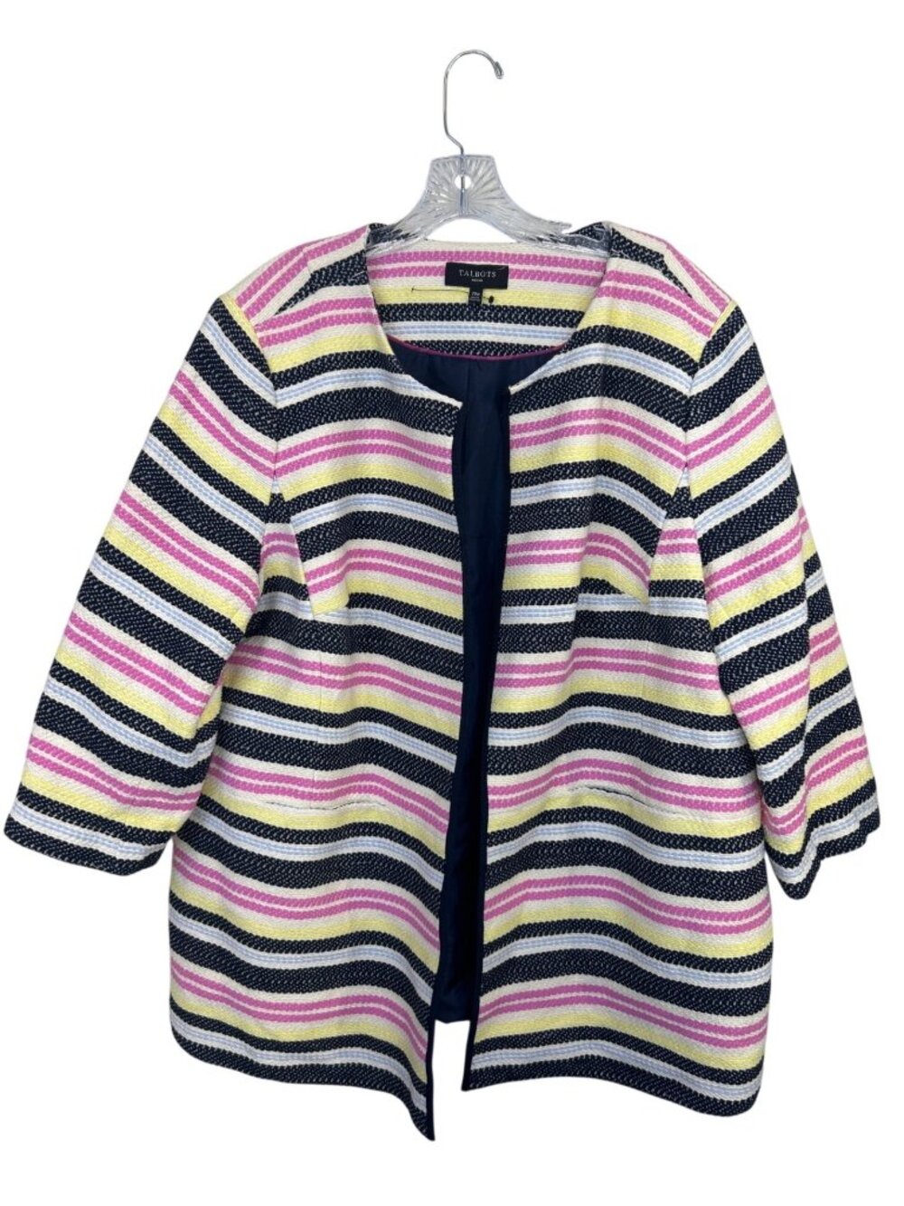 NWOT Talbots Sz 20W Striped Open Front Textured Spring Jacket Multicolor Career